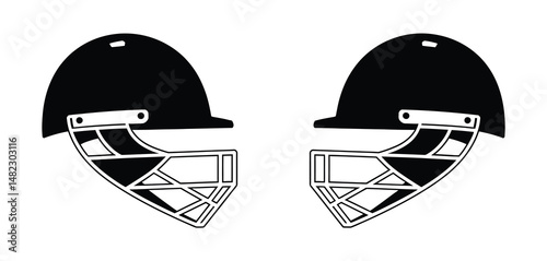 Pair of Cricket Helmets with Face Guards Black Silhouette