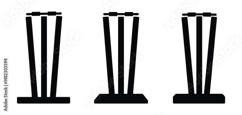 Cricket Wicket Set Three Views of Classic Black Silhouette