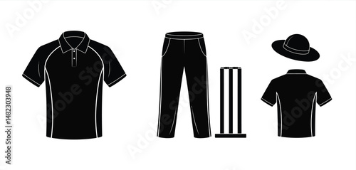 Cricket Uniform Design Shirt, Pants, Hat, and Wickets