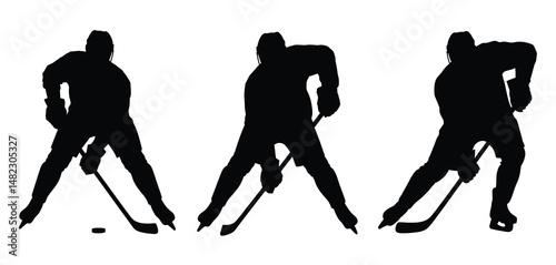Ice Hockey Player Silhouettes Action Poses