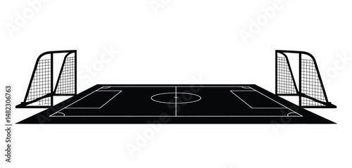 Black and White Illustration of a Soccer Field with Goals