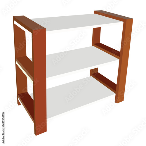Modern wooden shelf with three white shelves and sturdy side support structure