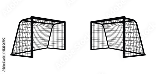Two Black Soccer Goals Isolated on White Background