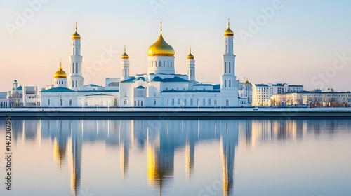 Golden Domes Reflecting, City Mosque at Dawn