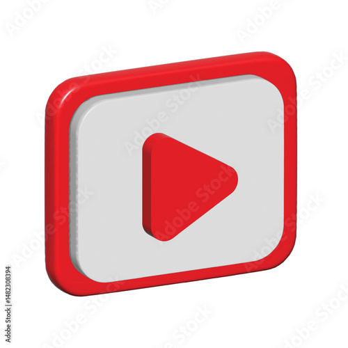 Red glossy arrow button icon is a 3D vector symbol for web and media play sign