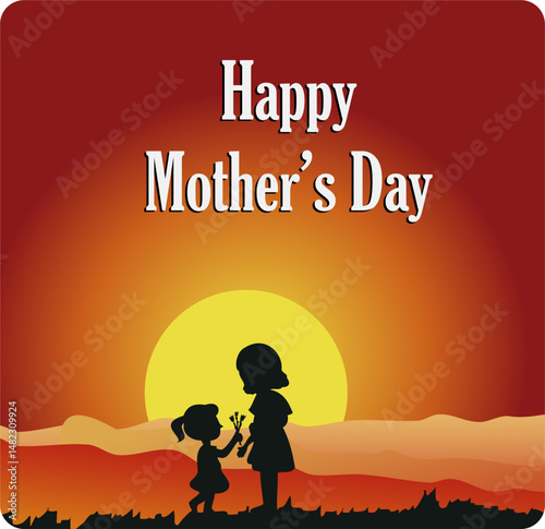 Happy Mother's Day concept vector illustration. Child giving flowers to her mother.