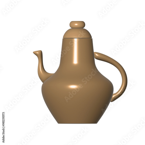 A white ceramic teapot and an old clay jug, isolated, suggest a traditional tea beverage