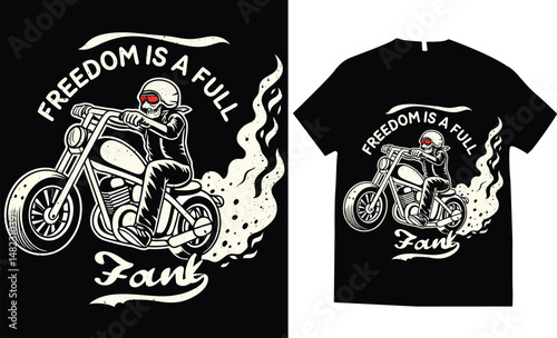 Motorcycle-themed skull helmet with crossed pistons and rebel rider elements,  engine parts, wings, and flames, the composition evokes fire, speed, and power, t-shirt design vector illustration.