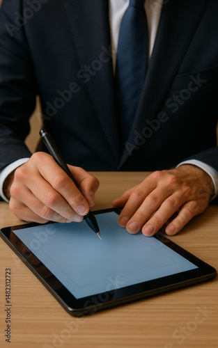 Man Signing Contract Digitally on Tablet Device