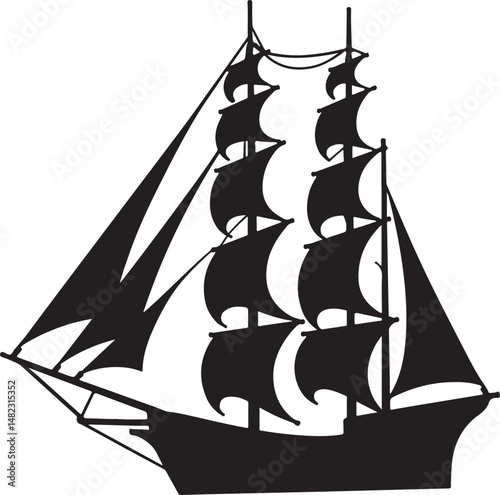 Sailing Silhouette on the Sea: A majestic tall ship, its sails billowing in the wind, gracefully glides across the open sea, a timeless symbol of adventure and exploration.