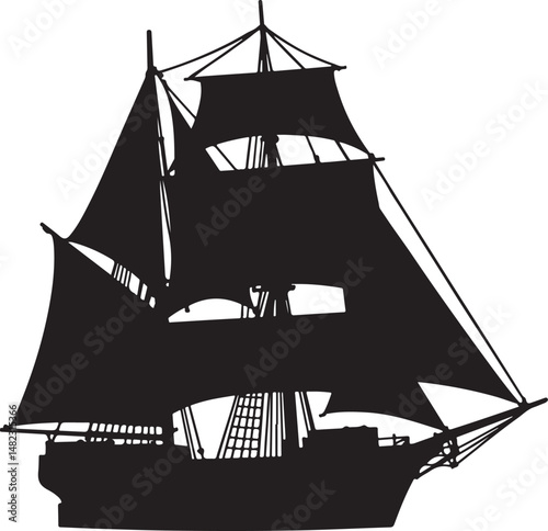 Sailing Silhouette on the Sea: A majestic tall ship, its sails billowing in the wind, gracefully glides across the open sea, a timeless symbol of adventure and exploration.