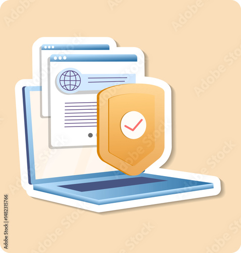 Website security shield protecting user data on laptop