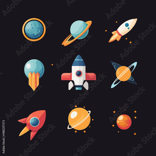 2D Space Icons  Icons, Flat lay Icon