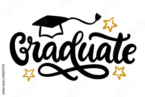 Graduate University, school, academy cap lettering