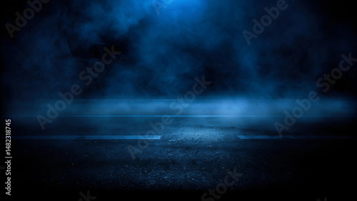 Dramatic blue smoke and roadway backdrop creating mysterious atmosphere for design elements and visual effects