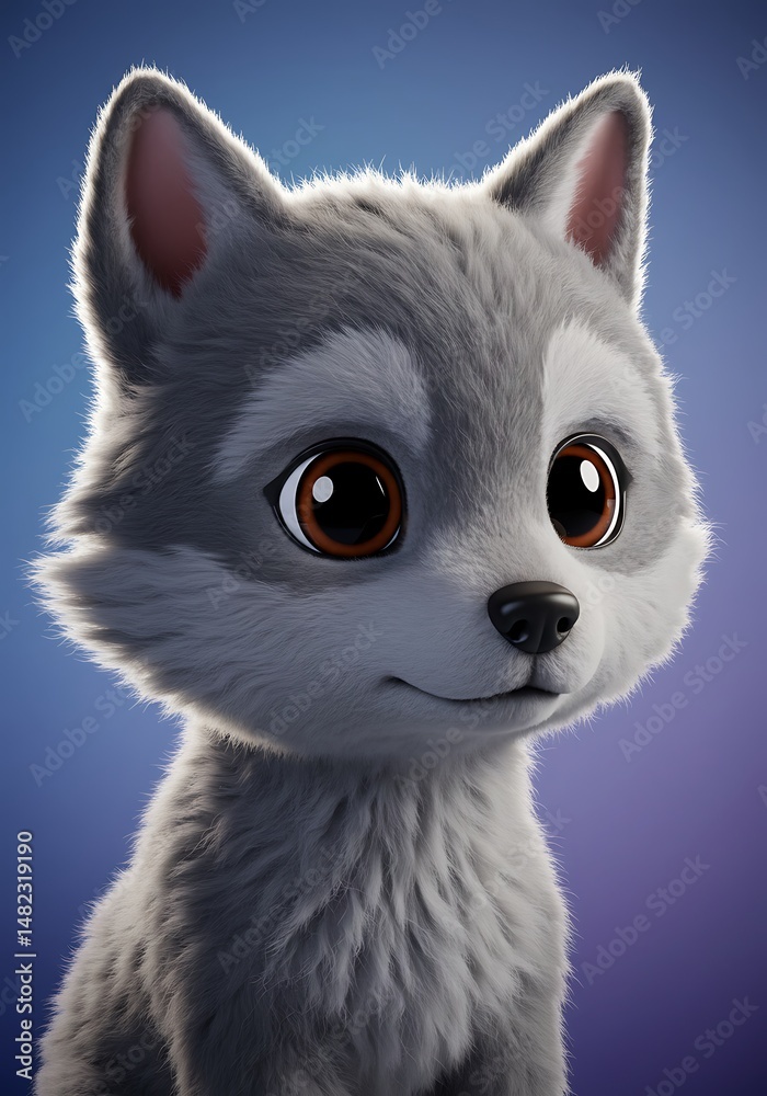 Obraz premium Sweet Wolf Pup: 3D Fur Render