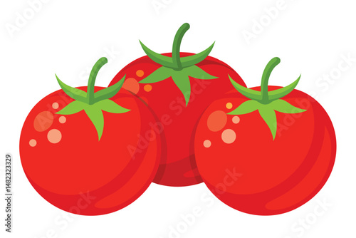 Illustrated bunches of ripe red tomatoes with green stems. Vector illustration.