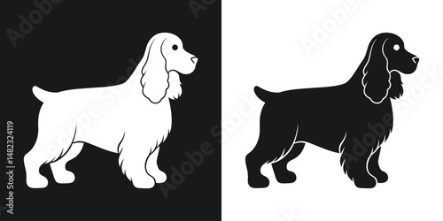 Vector illustration of a white and black cocker spaniel dog in profile view