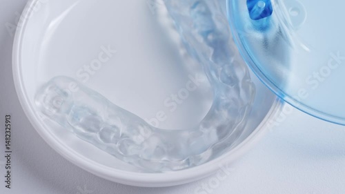 Close up of dental splints for the treatment of bruxism, malocclusion, and for relaxing jaw muscles. High quality 4k footage