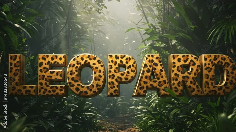 3D spotted text 'LEOPARD' with jungle light rays — stealthy and fast