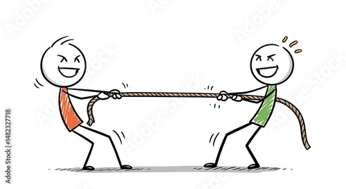 Stick figures engaged in a tug-of-war, showcasing teamwork and competition