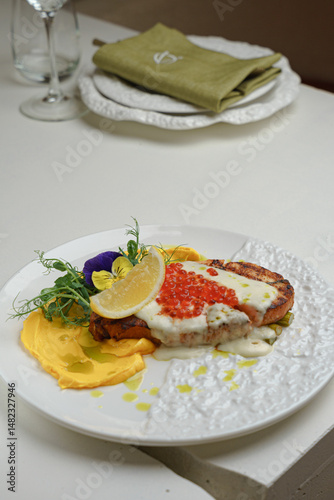 Grilled lobster with vibrant vegetable side