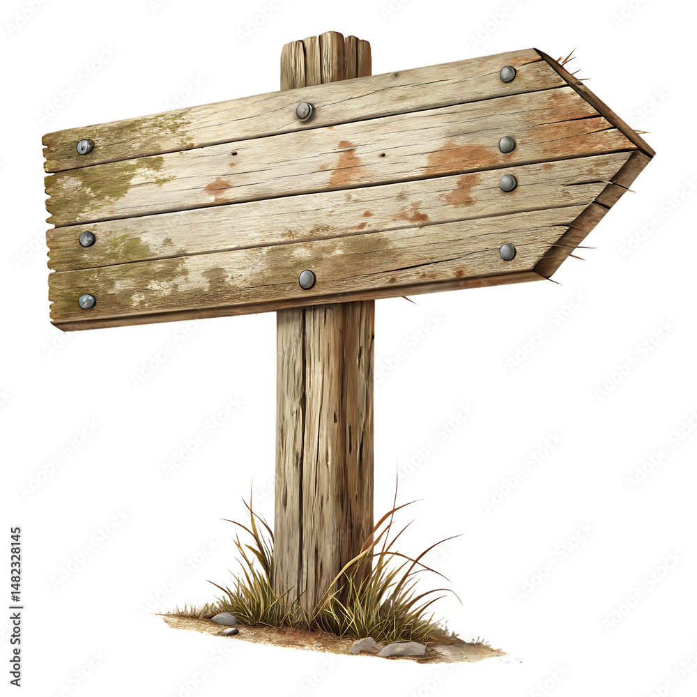 Fototapeta premium old wooden sign isolated on white background, PNG