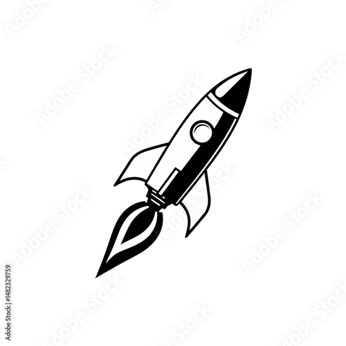 Fototapeta Naklejka Na Ścianę i Meble -  Simple Black Rocket Ship Icon Design Launching Startup Business Success Innovation Technology Speed Fast Flight Space Exploration Vector Graphic Image Modern Minimalist Style Rocket Launching Progress