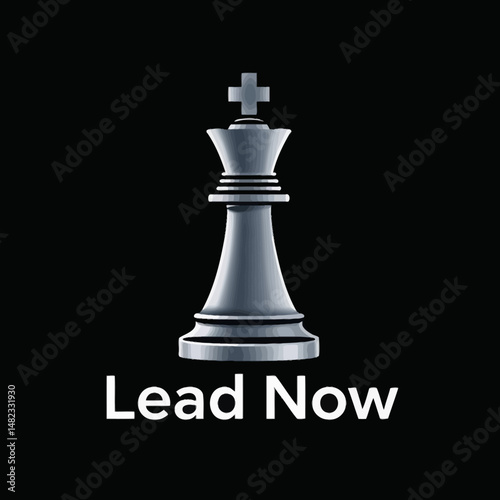 Silver Chess King Piece Leadership Strategy Success Business Icon Graphic Design Digital Art Modern Minimalist Elegant Professional Branding Leadership Image Powerful King Chess Piece game goal dark  