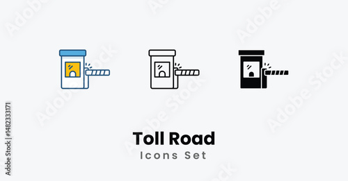 Toll Road Icons thin line and glyph vector icon stock illustration