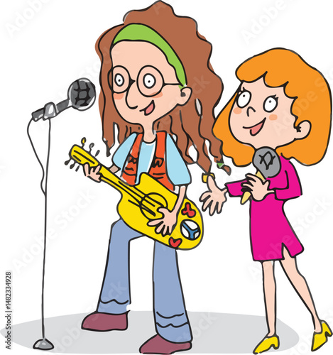 cartoon musicians playing guitar and singing clip art preview