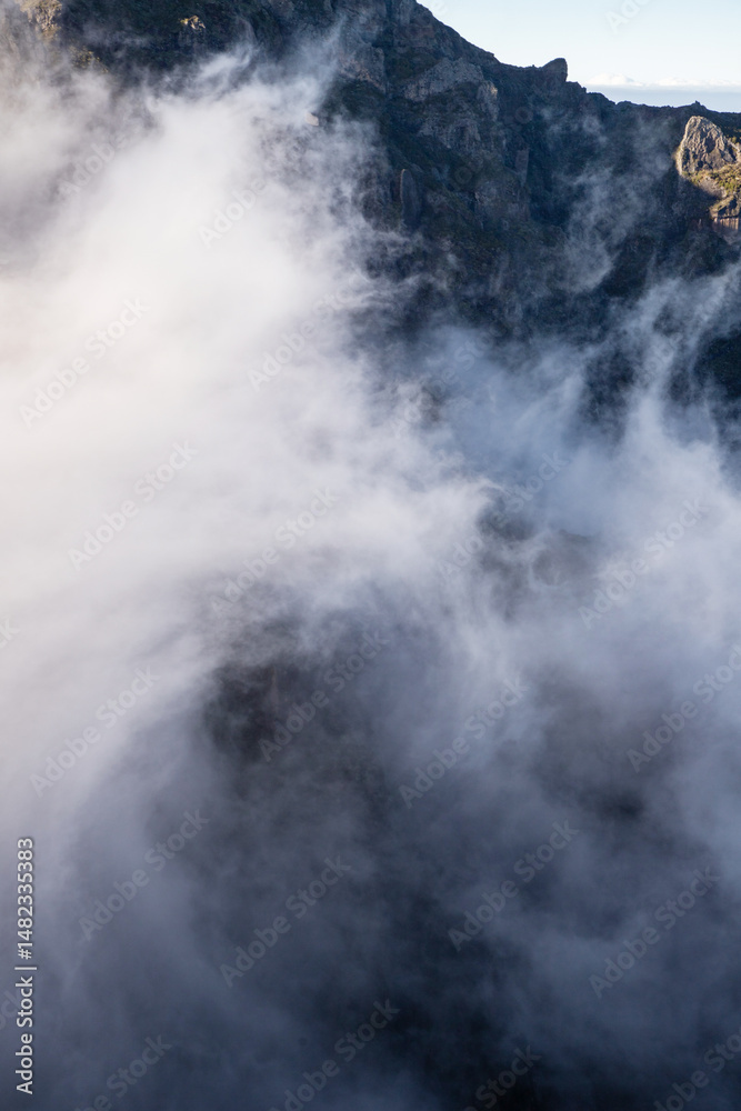 Obraz premium view of the mountains and rocks near Arieiro peak - the highest point of Madeira island, Portugal