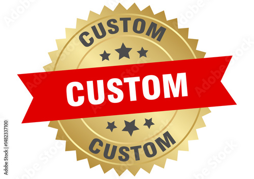 custom. custom round red and gold label isolated on transparent background