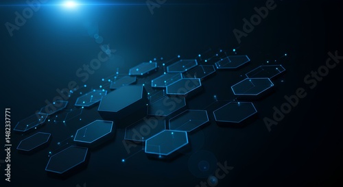 Abstract Technology Web with Connected Hexagonal Circuits