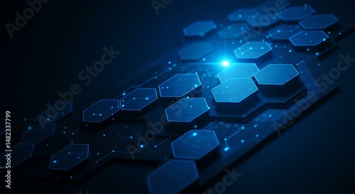 Digital Circuit with Interconnected Hexagons in Futuristic Style