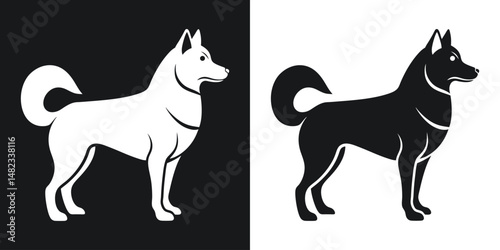Stylish silhouette of a siberian husky dog in black and white design with negative space