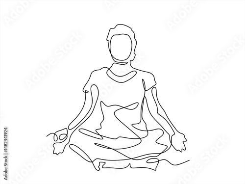 Woman sitting in lotus pose yoga. Continuous one line drawing. Vector illustration. Editable stroke.	