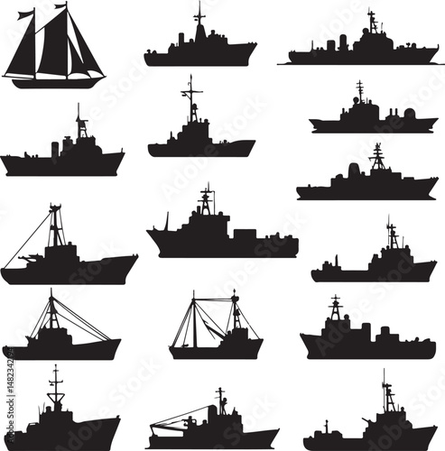 Sailing Ship on Ocean Waves Silhouette

Vintage Pirate Ship Vector Design

Modern Cargo Ship Silhouette Art

Navy Warship at Sea Silhouette Scene

Cruise Ship Under Sunset Vector