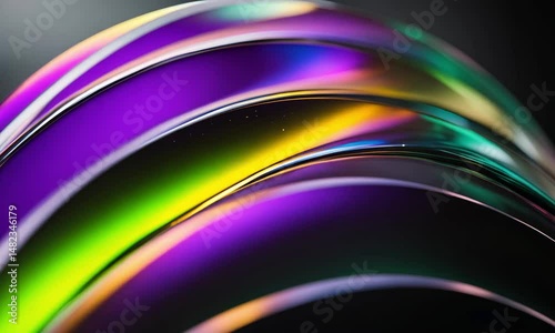 Abstract Flowing Gradient. Purple, Green, and Yellow Light Bending and Shifting in a Dark Background