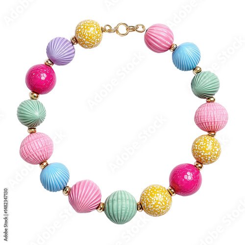Colorful beaded necklace isolated on white