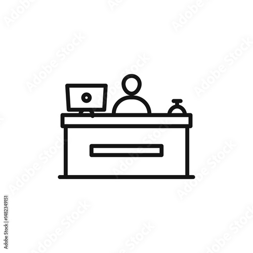 reception desk icon on white background. Editable stroke.