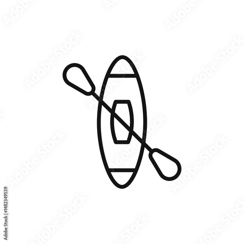 kayak with paddle icon on white background. Editable stroke.