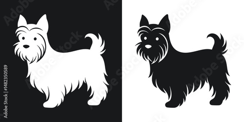 Stylish black and white vector silhouette illustration of a yorkshire terrier dog breed