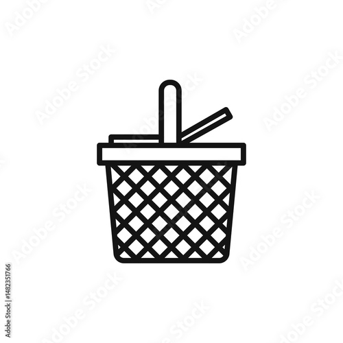 Picnic basket icon on white background. Editable stroke.