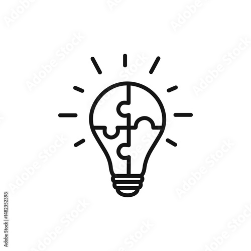 Light bulb puzzle icon on white background. Editable stroke.