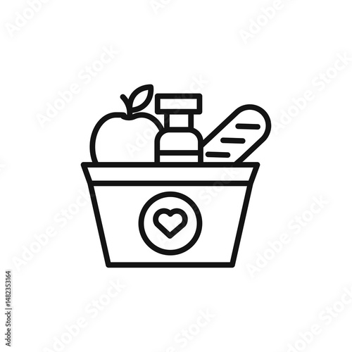 Food donation icon on white background. Editable stroke.