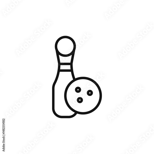 Bowling pins with ball icon on white background. Editable stroke.