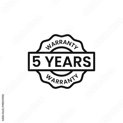 5 year Warranty icon on white background. Editable stroke.