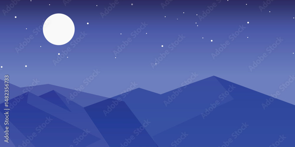 Fototapeta premium Night abstract landscape with mountains and starry sky