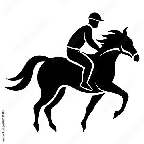 Jockey riding horse silhouette vector illustration